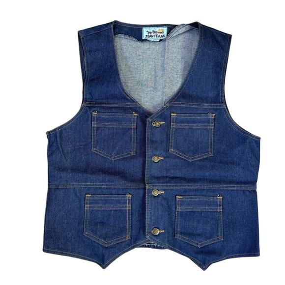 Vintage Denim Western Jacket Vest Men's XL Blue Pockets Jean Team - Picture 1 of 9